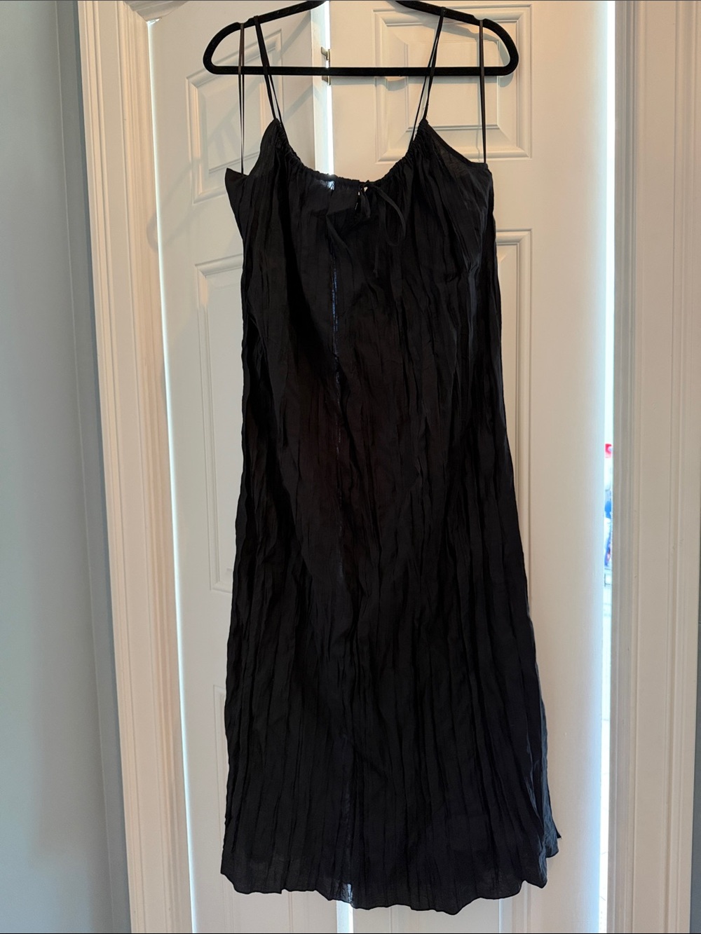J. Crew Black Crinkle Spaghetti-Strap Mini Dress